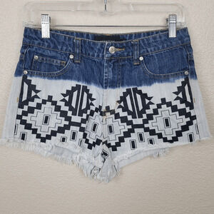 MINKPINK Southwestern Print Bleached Denim Shorts Small (2760)